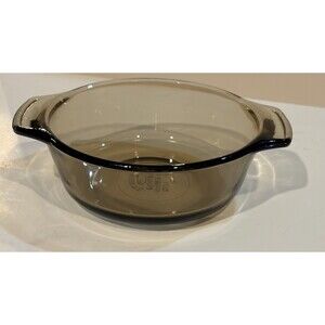 Anchor Hocking Love ’N Layer Smoked Glass Casserole Dish 12 oz USA Vintage